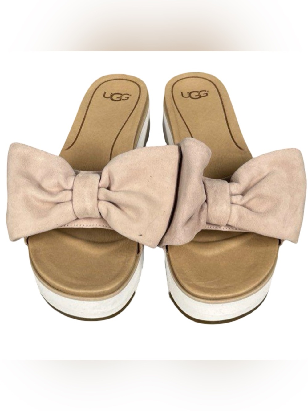 NWT UGG Joan Suede Big Bow Platform Slide Wedge Sandals Women Size 9